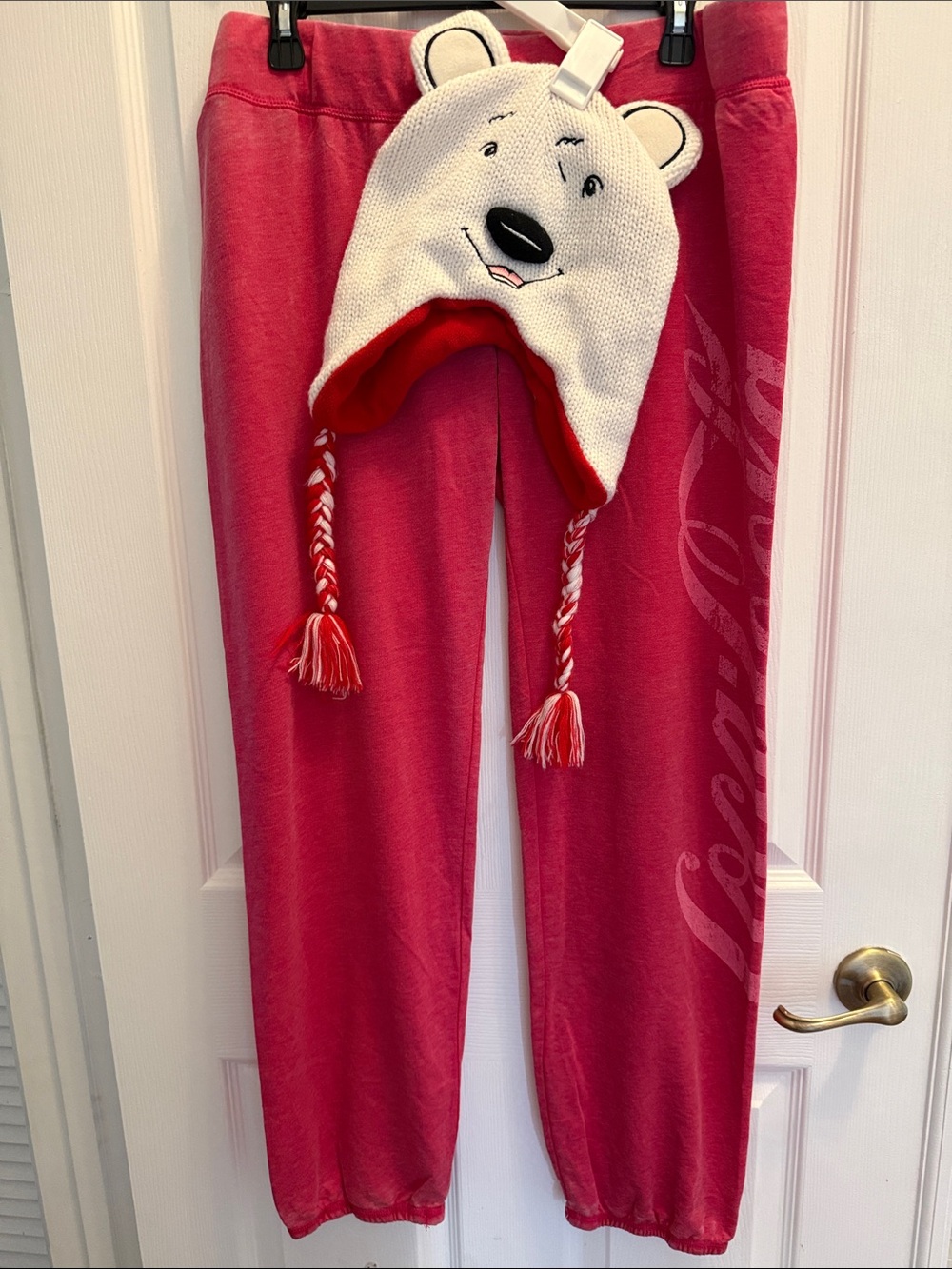 Coca-Cola Red Logo Sweatpants with White Polar Bear Beanie